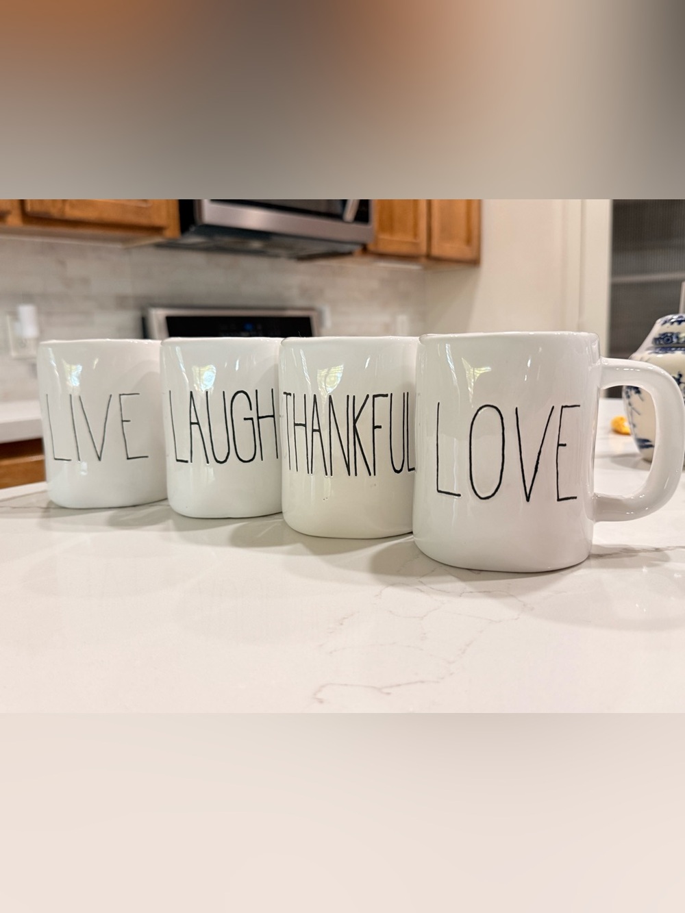 Parini Rae Dunn-Inspired "Live Laugh Love Thankful" Ceramic Coffee Mug Set of 4